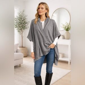 DVF hooded short sleeved poncho grey wool cashmere angora size small